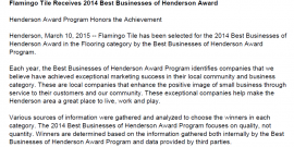 Flamingo Tile Receives 2014 Best Tile Businesses of Henderson Award
